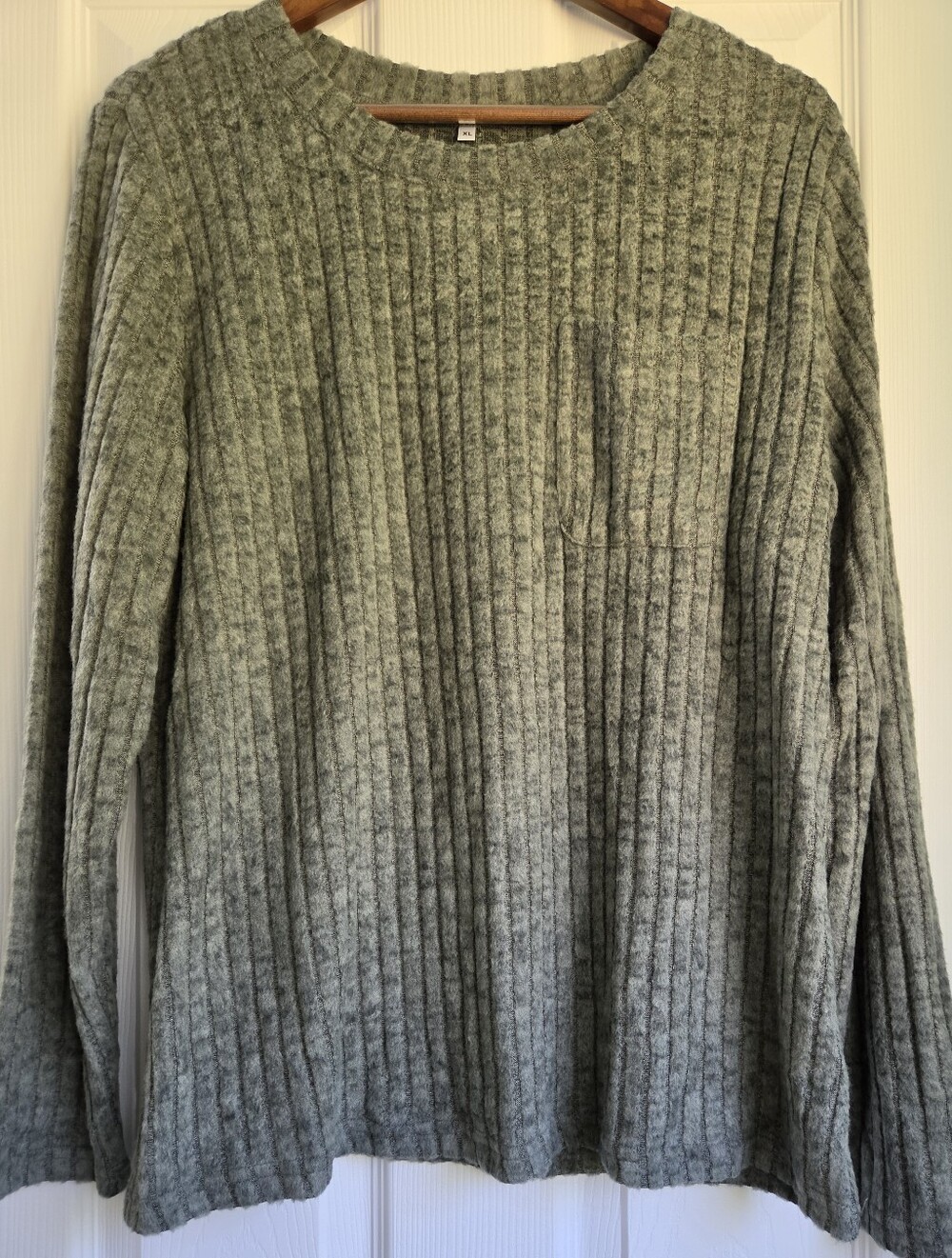 Amazon Greenish Grey Soft Ribbed Knit Long Sleeve Pocket Top XL